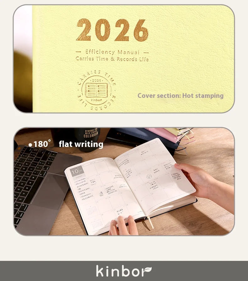 Kinbor 2026 A5 Efficient Planner Notebook,2 Days per Page with Habit Tracker,To-Do Lists&Time Management for Workplace, College