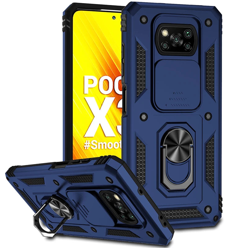 For Xiaomi Poco X3 Pro Case Armor Car Magnetic Holder Phone Cases For Poco X3 NFC X 3 Pro X3Pro Slide Camera Protect Back Cover