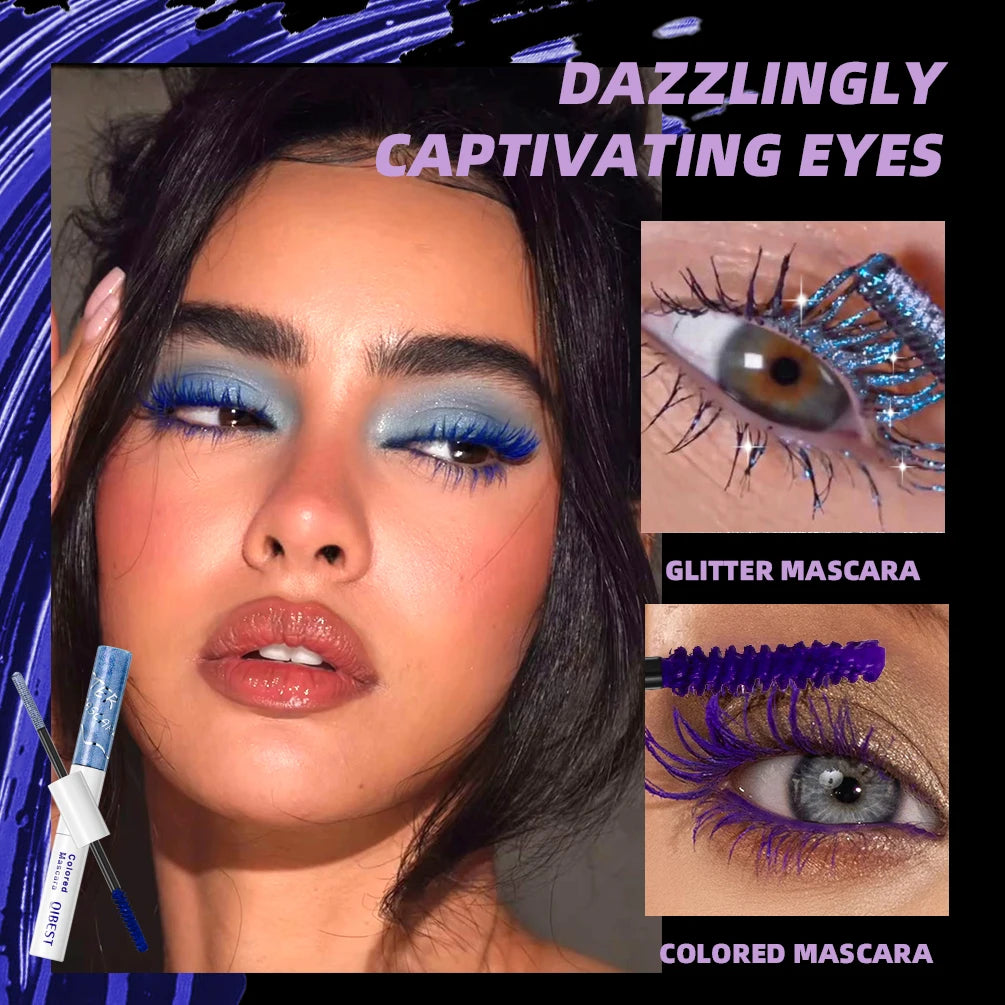 QIBEST Double Head Diamond Glitter Mascara Lasting Colored Mascara Eyelashes Pink Blue Green Red Brown Voluminous Mascara Rimel