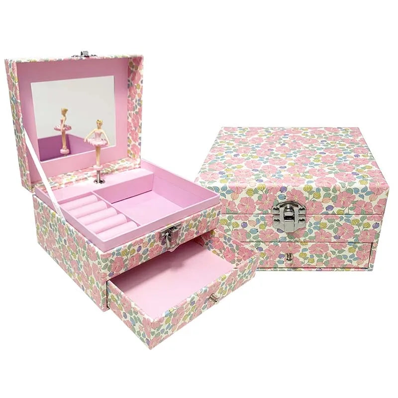 1pc Music Box with Drawer Mirror Rotating Ballet Dancer and pink pony Jewelry Storage for Ring Necklaces Bracelets Birthday Gift