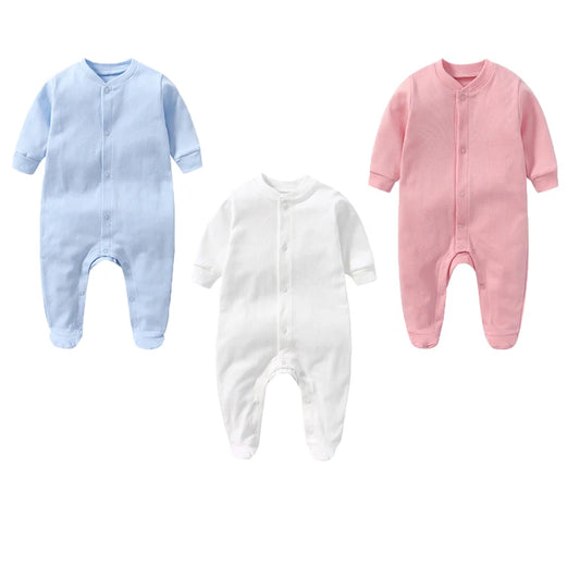 Baby Clothing Boy Girl Jumpsuits Foot Binding Cotton Rompers Solid Color Front Open Button Bodysuits Baby Outfits 0-12 Months