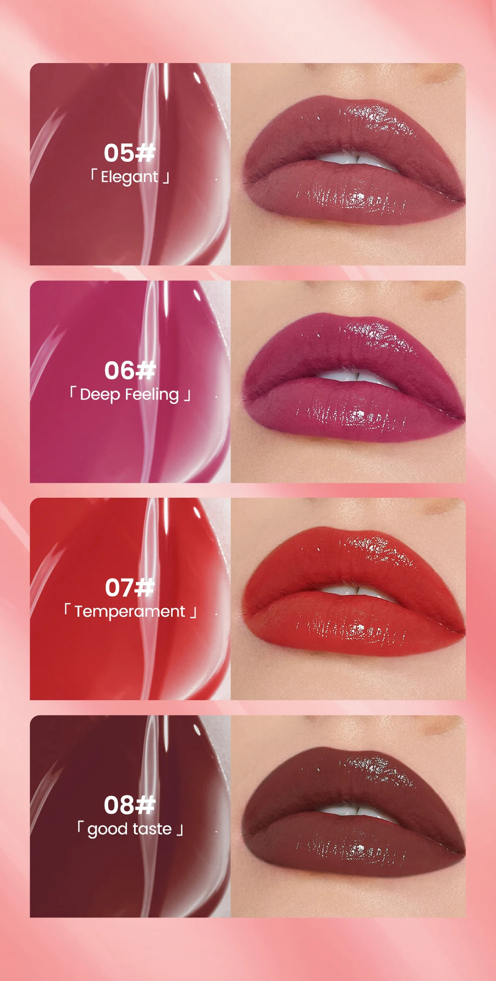 QIBEST Watery Gloss Lip Glaze Moisturizing Long Lasting Sexy Red Liquid Lipstick Mirror Glossy Lip Gloss Tint Cosmetic For Women