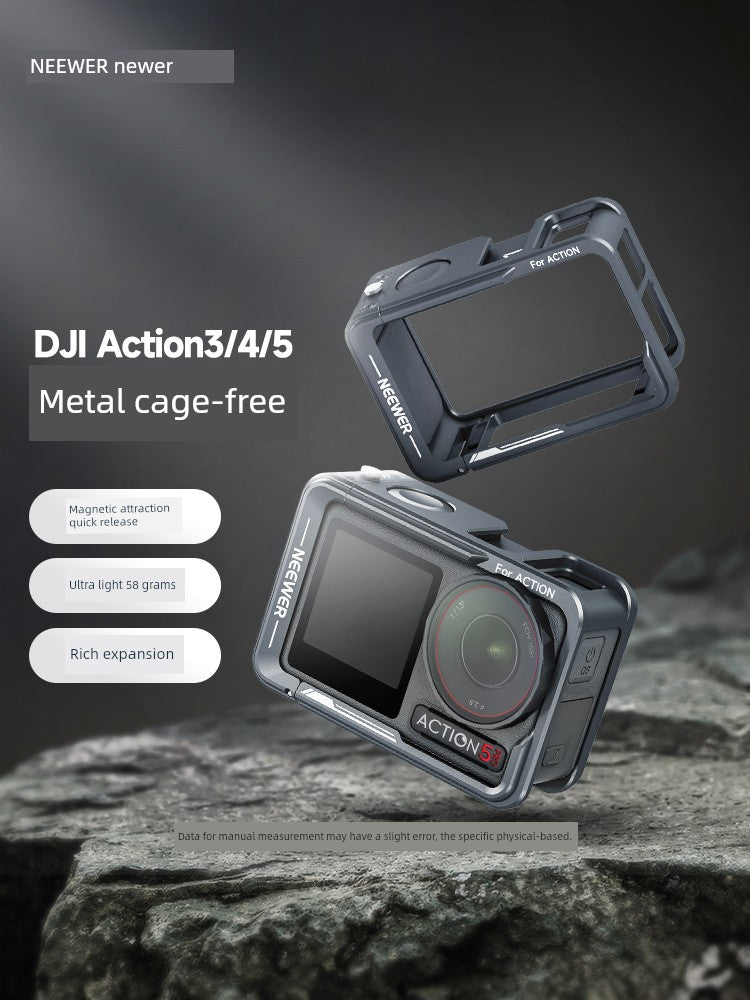 Neewer Cage for Dji Action 6/5 Pro/4/3 Metal Protective Frame Action Camera Anti-Drop Heat Dissipation Side-Open Quick Release Protective Selfie Video Cycling Skateboard Accessories