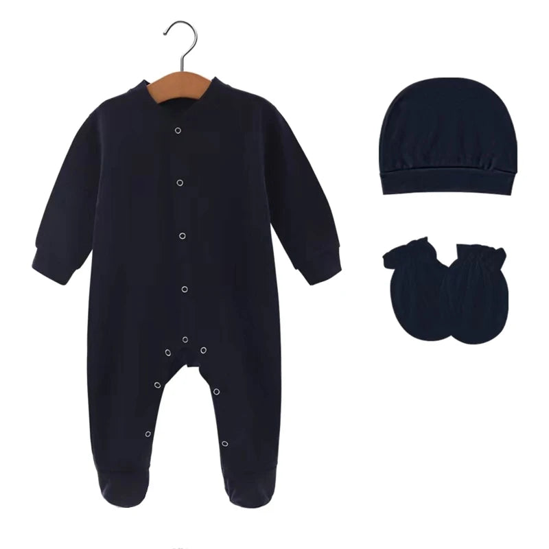 3Pcs Hospital Hat Long Sleeves Romper Gloves Set for Baby Feet Wrap Jumpsuit Clothing Set for Infants Unisex Shower Gift