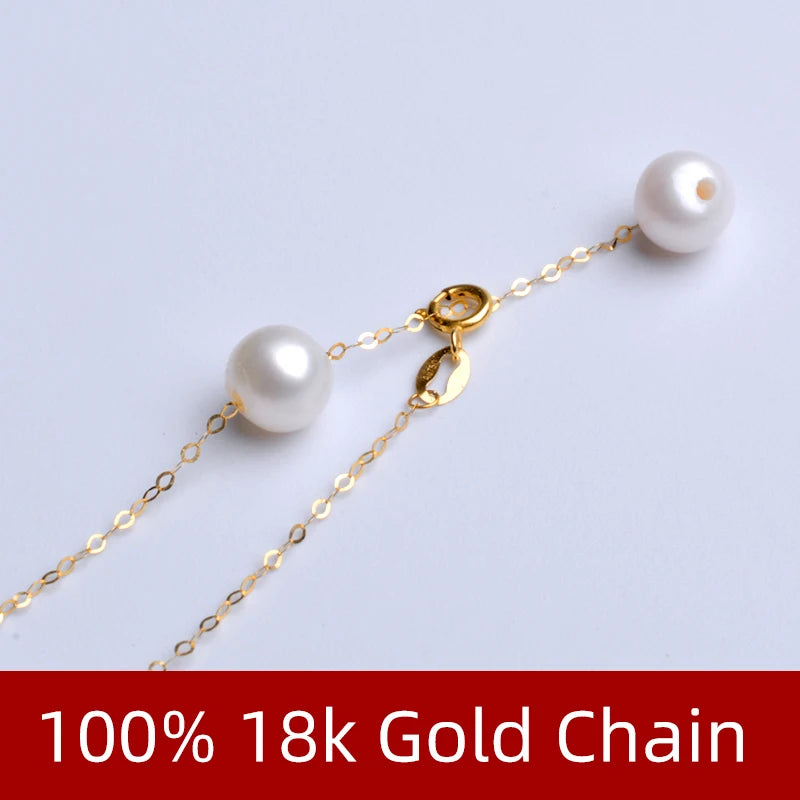 XF800  Real 18K Gold Natural Pearl Necklace Au750  Bracelet Fine Jewelry Round Aniversary Gift For Women White T628