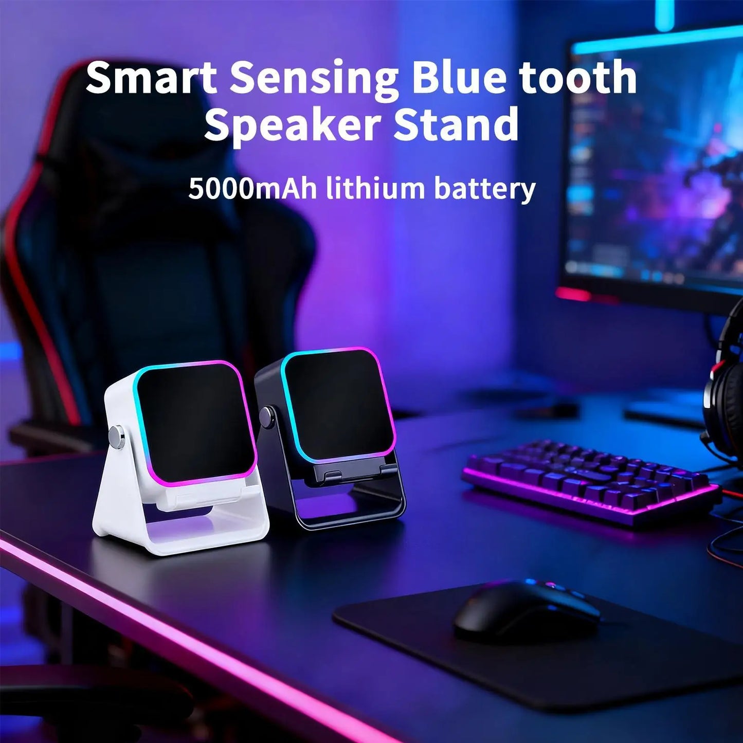 Upgraded Folding Phone Holder With Wireless Charger Induction Speaker Light 10W Portable Audio Bracket For Desk Room Office