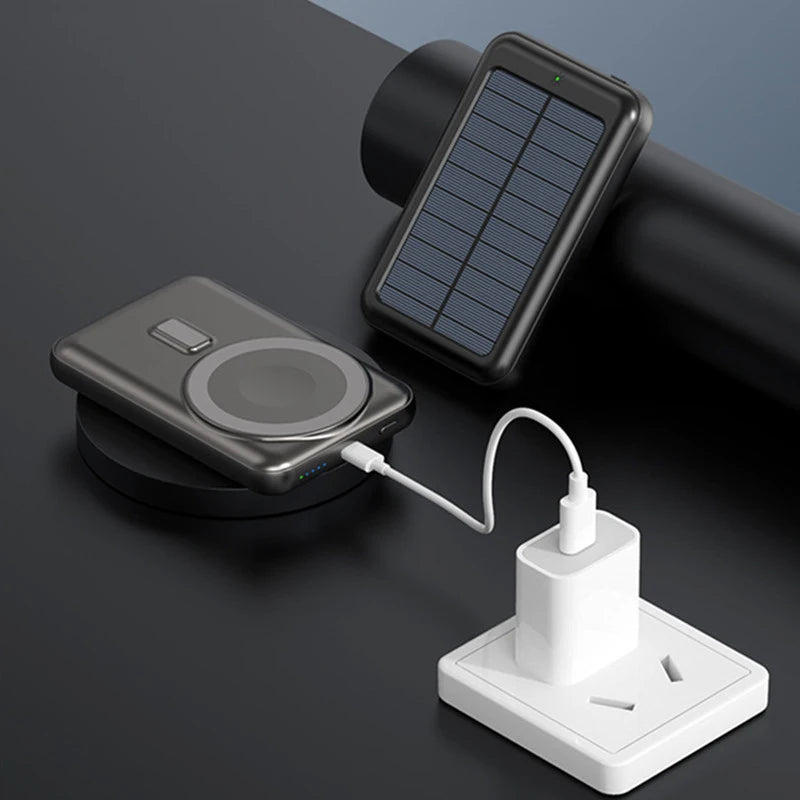 Solar Power Bank 10000mAh Magnetic Wireless Charger Magsafe Powerbank for iPhone 16 15 14 13 12 Mini Portable Induction Charger