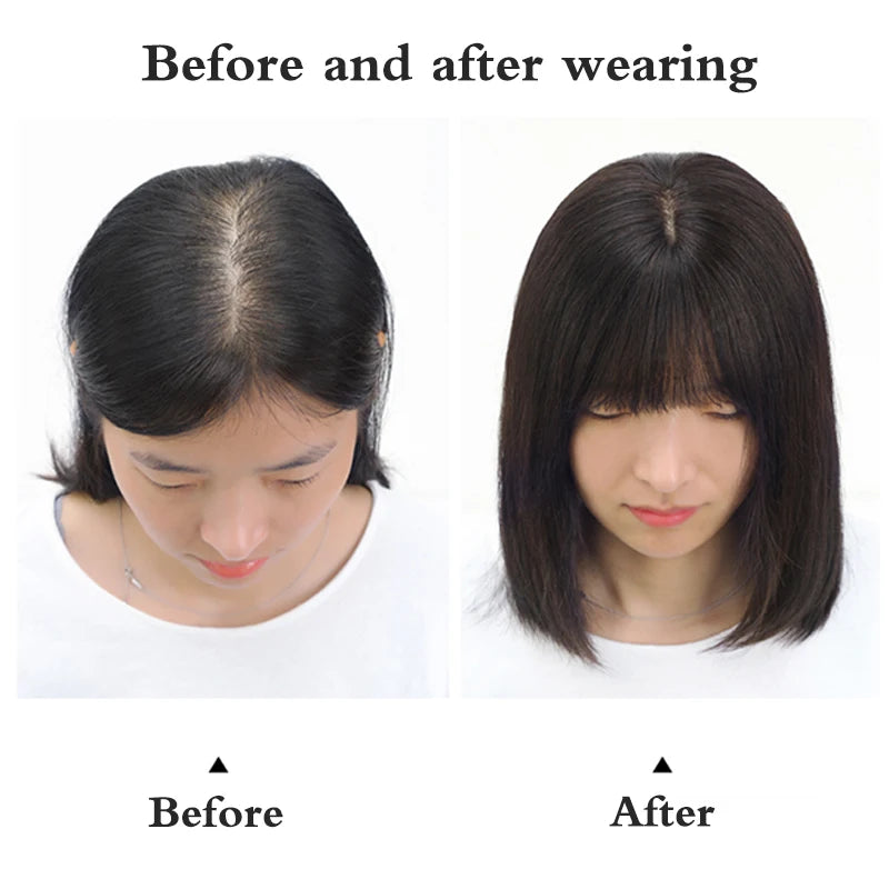 Synthetic Topper Hair Piece  Extension Wigs For Women Clip-on Natural Clip In Straight Wig With Bangs Black High Quality