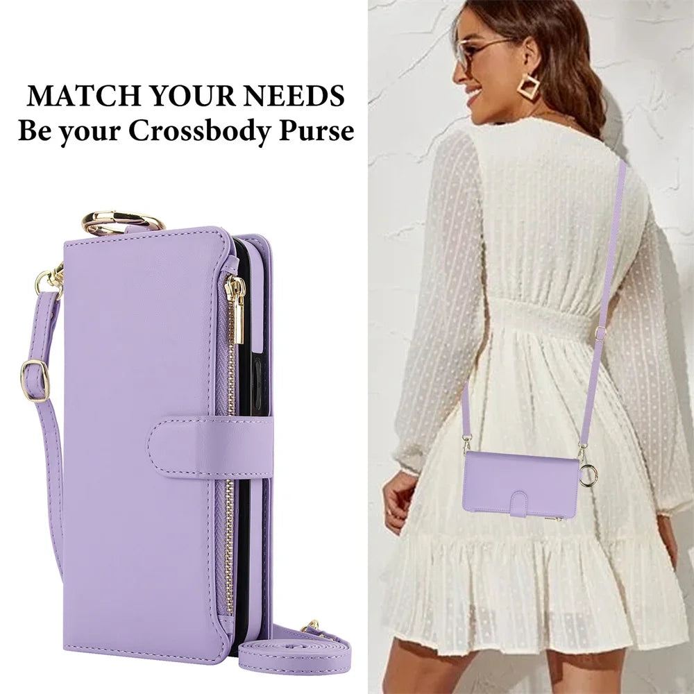Crossbody Wallet Phone Case For Samsung Galaxy S23 S21 FE S24 S22 Plus S25 Ultra A13 A14 A15 A52 A52S A53 A54 A55 A72 A73 5G