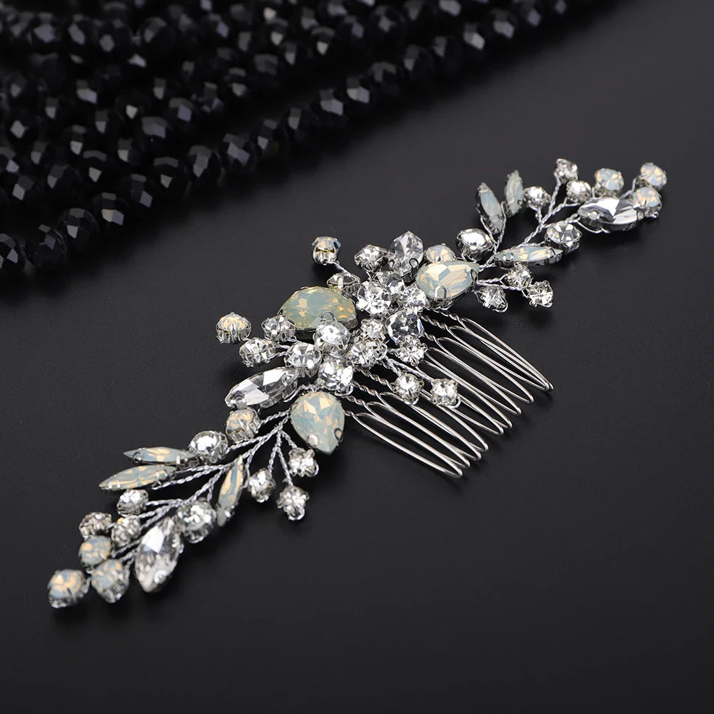 Crystal Flower Bride Hair Accessories Red Wedding Head Jewelry Blue Rhinestone Headdresses Women Hair Comb 9 Colors Headpieces