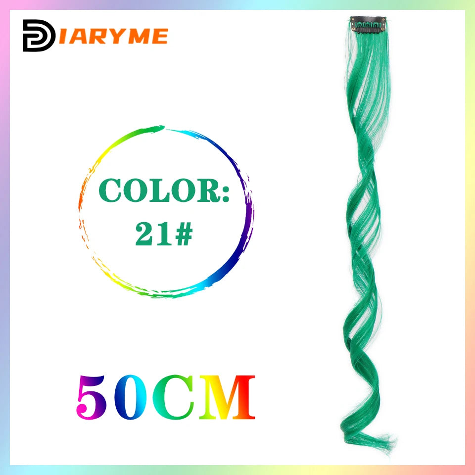 Colorful Hair Extensions Curly One Clip in Synthetic Long Hairpiece For Girls Women Kid Multi-colors Party Highlights Wig Piece