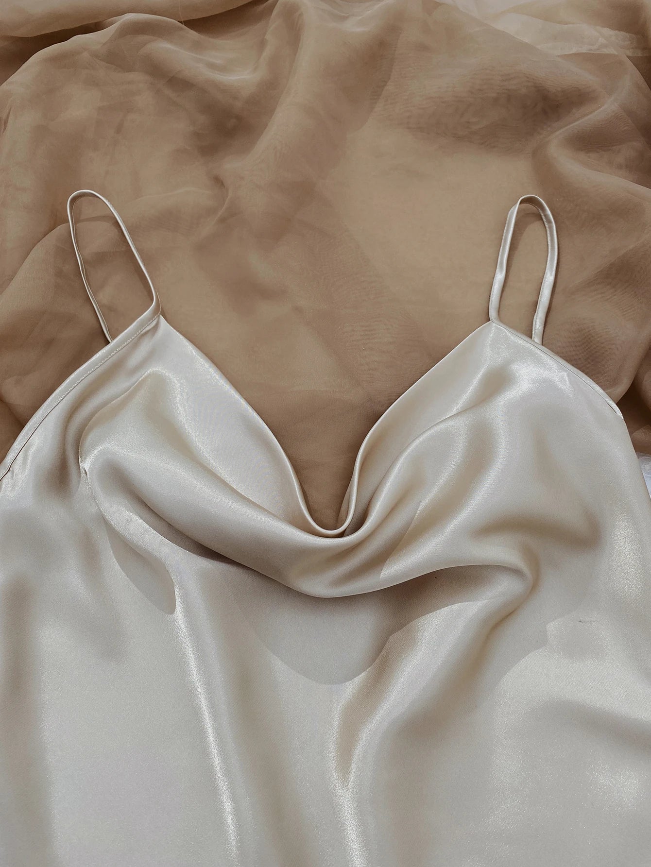 Solid Satin Pajama Set  V Neck Cami Top   Elastic Waistband Shorts Women's Sleepwear  Loungewear