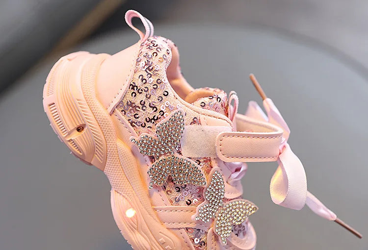 Children Shoes 2026 New Spring Toddler Girls Sport Shoes Bling Bling Soft Sole Breathable Outdoor Tennis Fashion Kids Sneakers