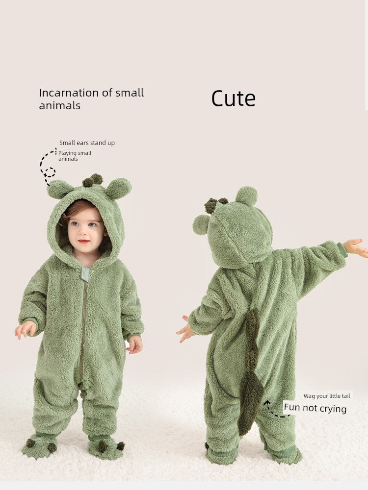 European Pregnant Woman and Baby Autumn and Winter Clothes Baby Going out Cotton-Padded Clothes Thickened Warm Jumpsuit Cute Double-Sided Velvet Outwear Romper