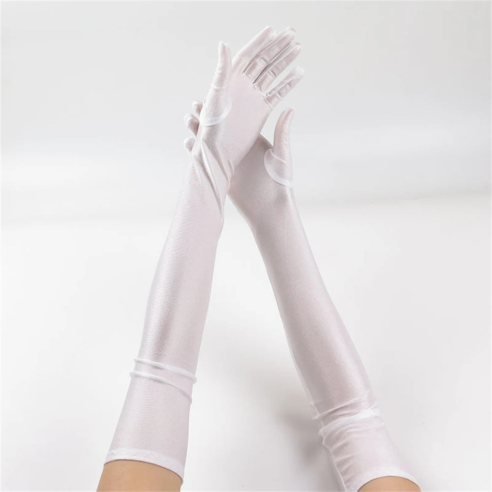 1pcs Women's White Spandex Gloves Stretch 52cm Elbow Long Sun Block Uv Protection Wedding Cosplay Costume Evening Opera Glove Bl