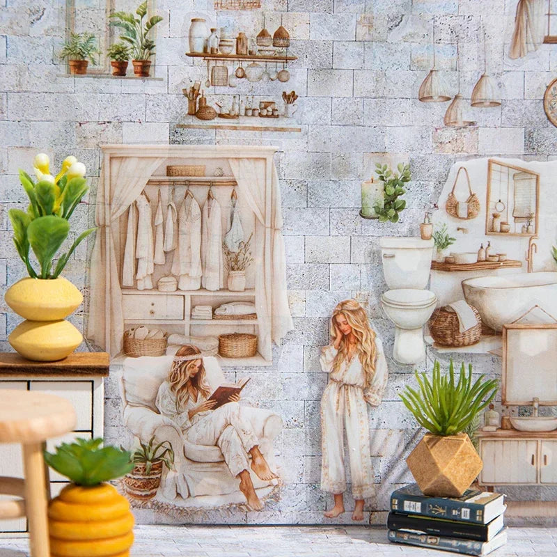 JIANWU 60mm*200cm Weekend Daily Series Vintage Character Life Landscaping Material Collage PET Tape Creative Journal Stationery