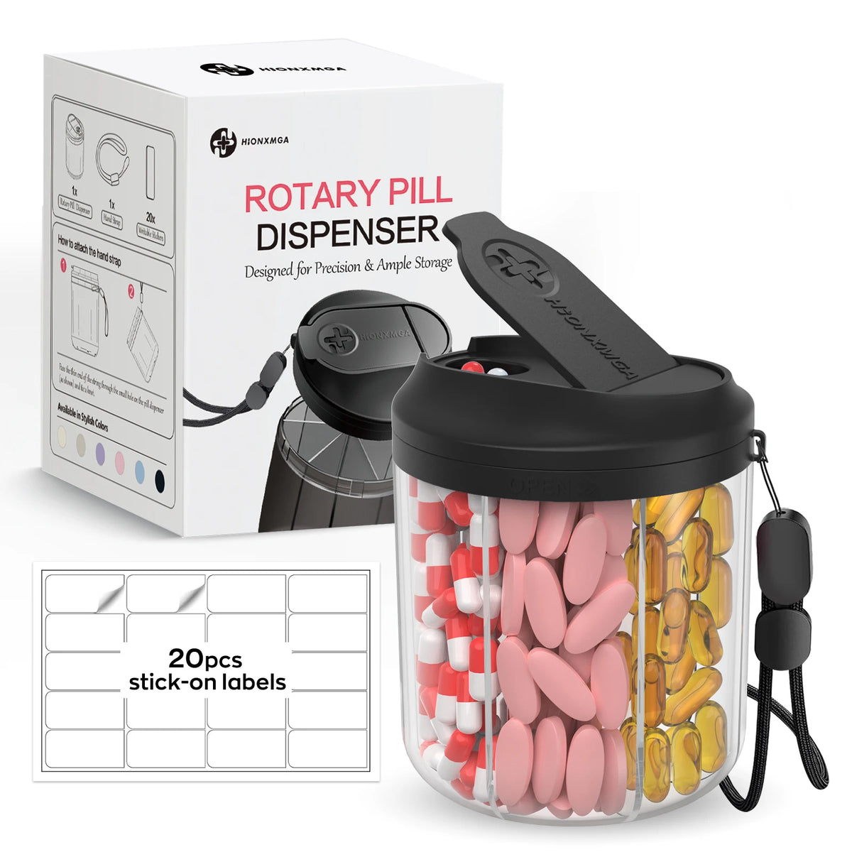 Weekly/7-Compartment Pill Organizer, Travel Pill Case with Anti-Mix Design & 20 Labels – Portable Supplement Container