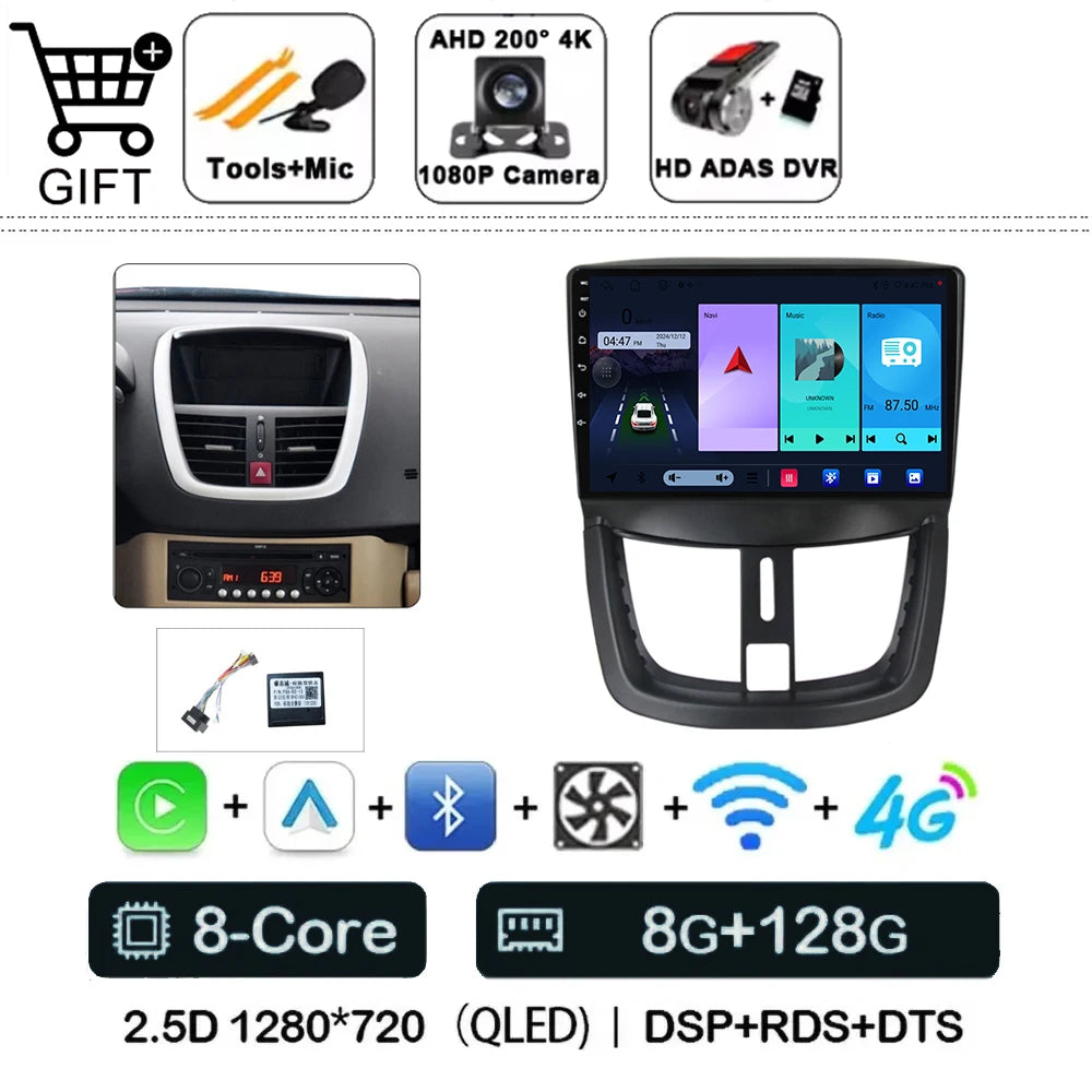 Car Radio For Peugeot 207 2006 - 2015 Multimedia Video Player Navigation Stereo GPS Android 14 wireless Carplay DSP RDS 5G WIFI