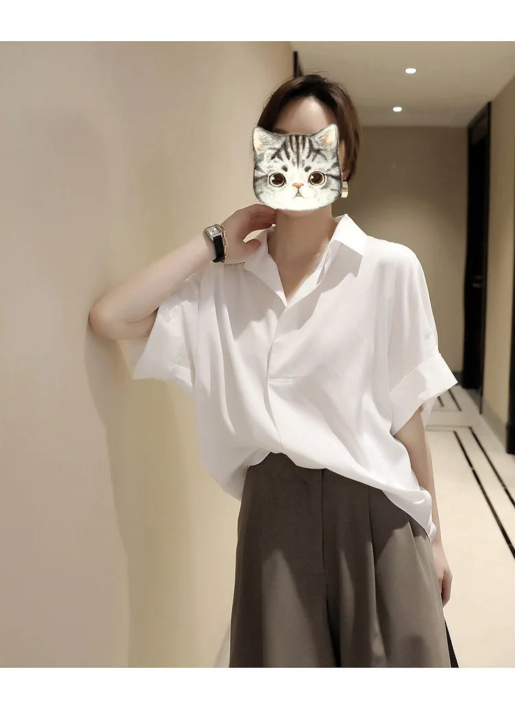 Women Summer Tops Tees Sexy Vintage Blouse Chiffon Ruched Short Sleeve Shirt Ruffles T Shirts Loose Casual Tees