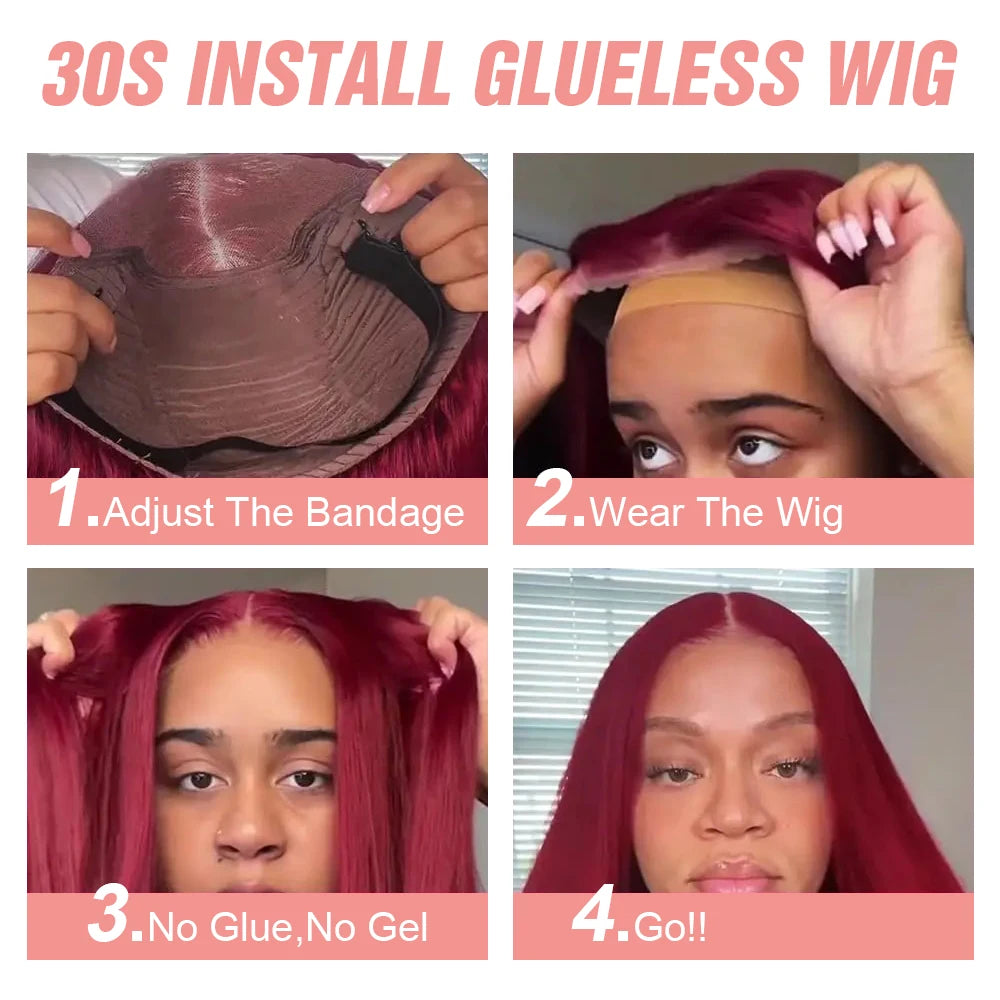 Burgundy Transparent Lace Frontal Human Hair Wig 7x5 Glueless Red 99J Straight Colored 13x4 Lace Front Human Hair Wigs For Women