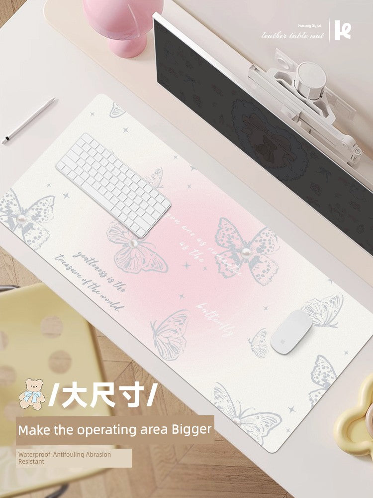 Butterfly Cut out Oversized Mouse Pad Leather Office Desk Mat for Girls Classy Computer Keyboard Accessory