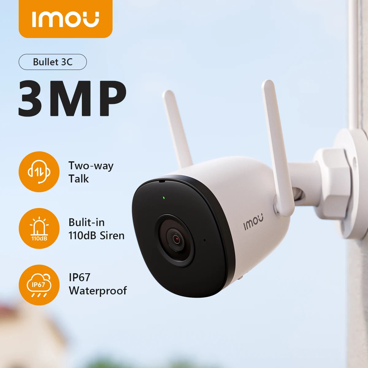 IMOU Bullet Security Camera 2.4GHz WiFi IP Camera Outdoor with IP67 Wi-Fi 6 Surveillance Camera Human Detection 24/7 Recording