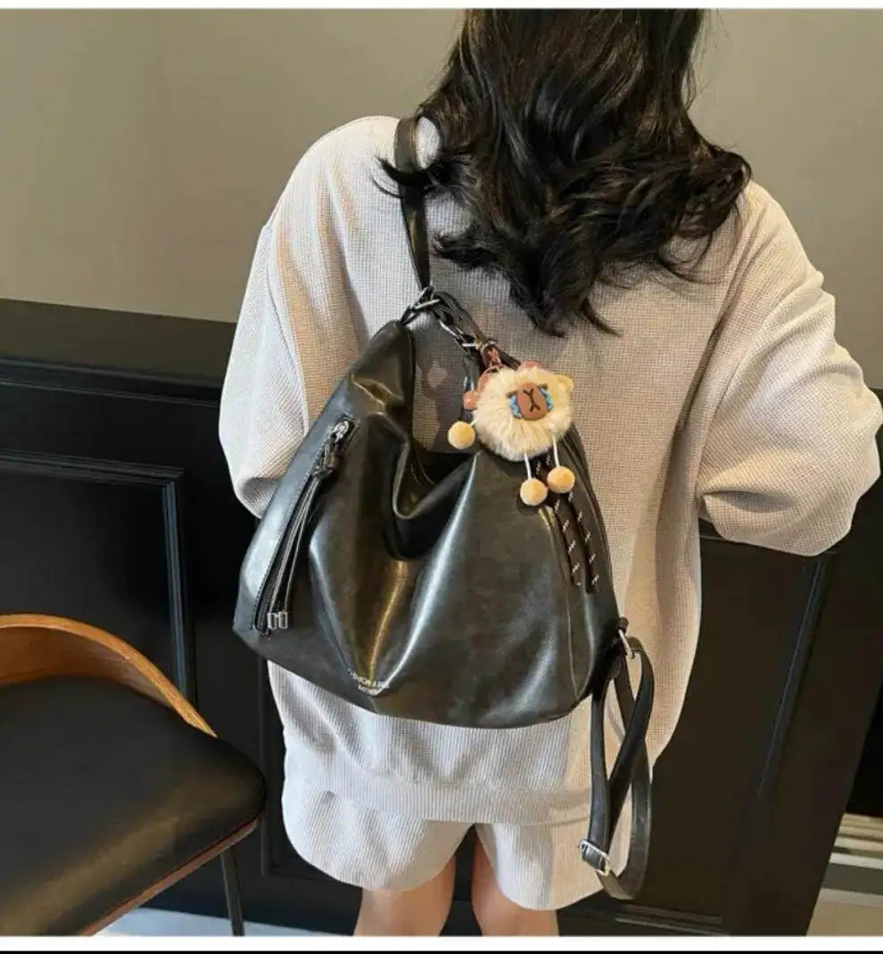 Retro Large Capacity Crossbody Shoulder Tote Bag for Women Commuter Bag 2025 New Luxury Minimalist High-End Feel PU Leather