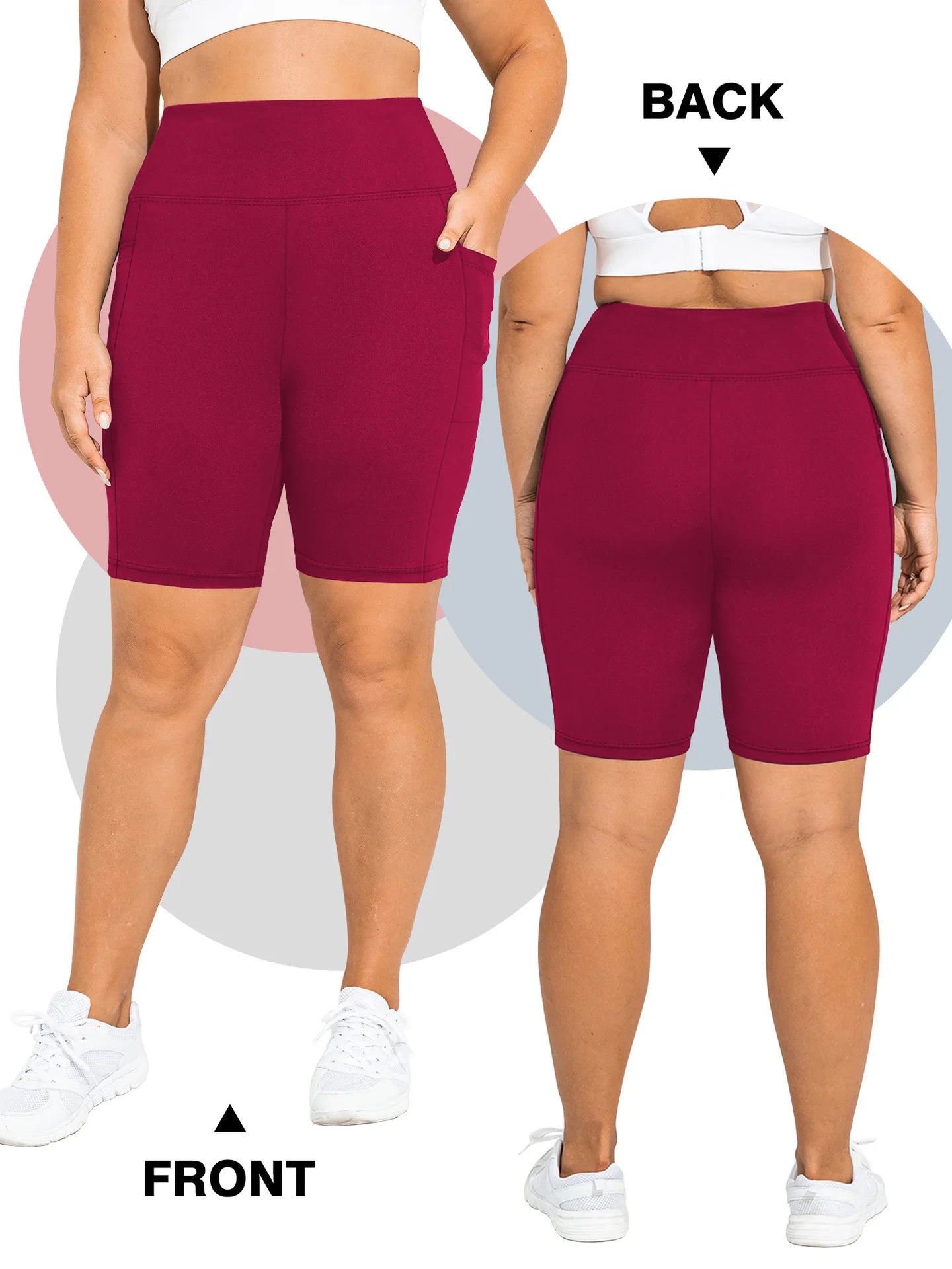 High Waist Plus Size Leggings Yoga Shorts for Women with Pockets, Non-See Through Shorts for Women