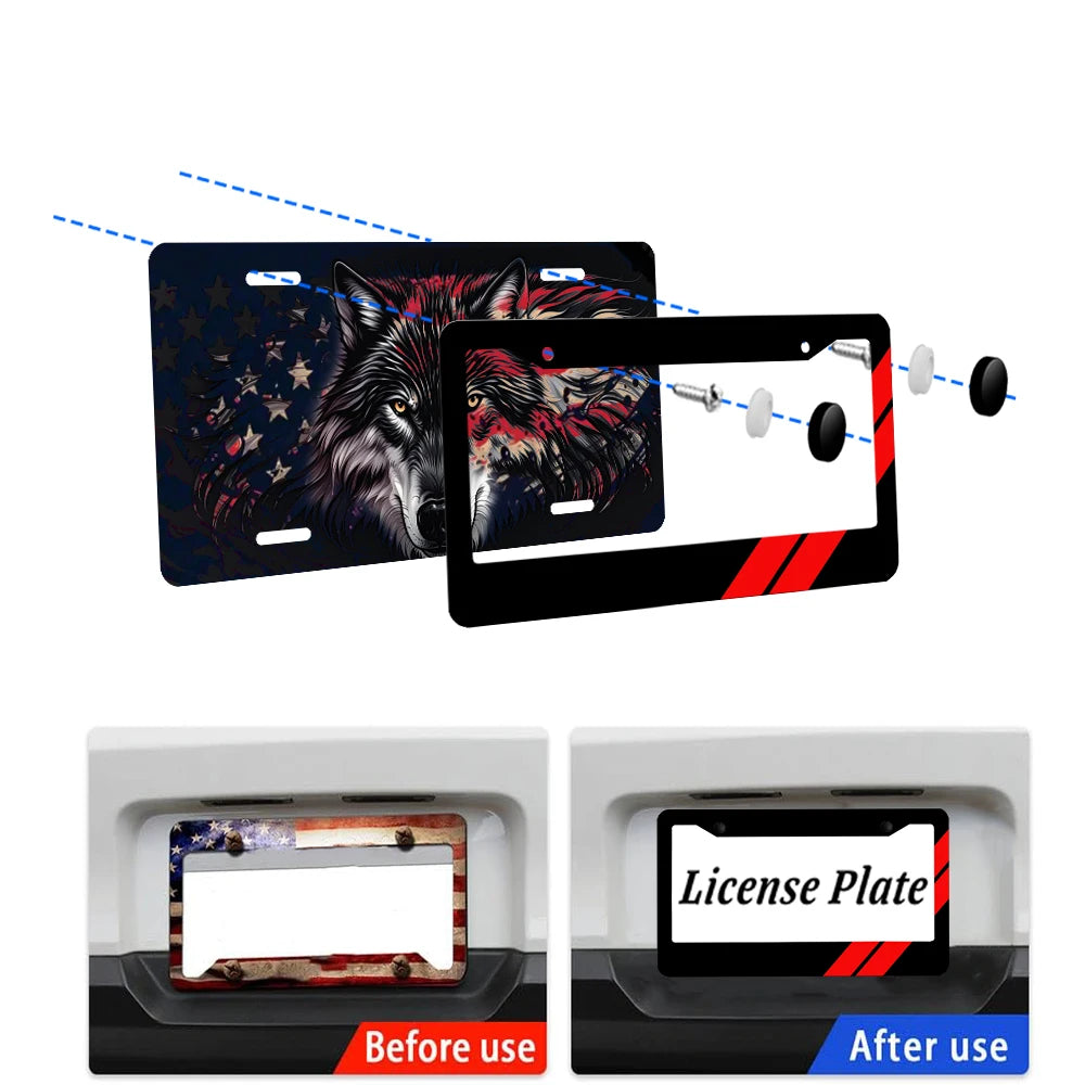 Red two bar diagonal license plate holder, Dodge black matte aluminum license plate holder, suitable for American vehicles
