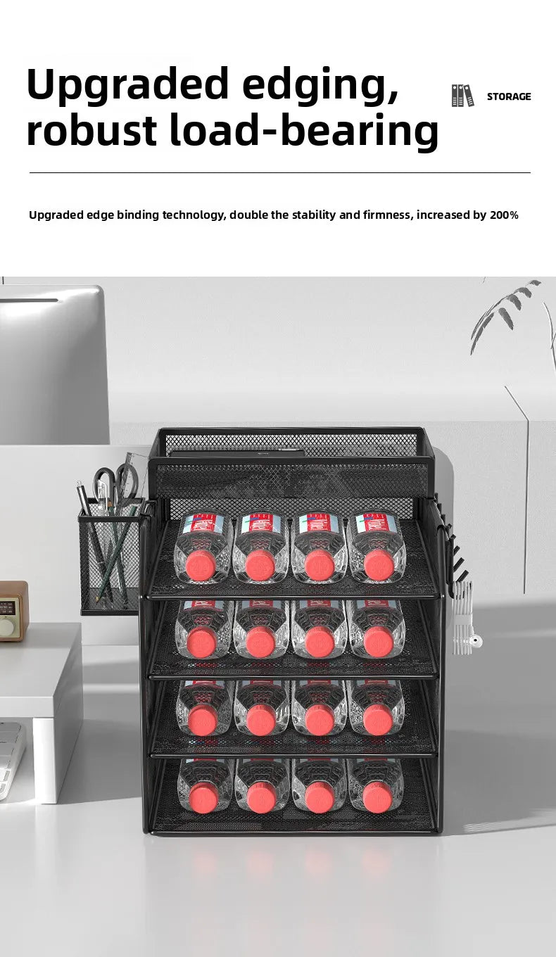 4 Trays Paper Organizer Letter Tray with Handle-Mesh Desk File Organizer, Paper Sorter Desk Organizer for Office, Home or School