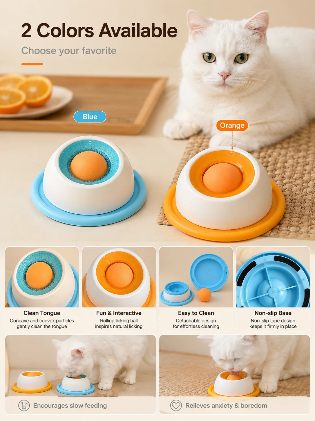 Pet Lick Plate Slow Feeder Bowl for Cats Small Dogs Rotating Ball Treat Toy Anti Slip Licking Mat for Wet Food