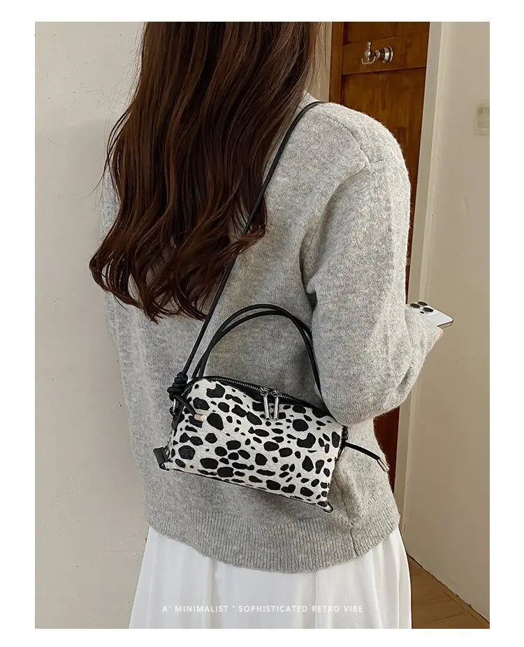 Women'S Handbag 2026 Small Square Bag Leopard Print Design Minimalist Shoulder Bags Commuter Frosted Mini Crossbody Bags