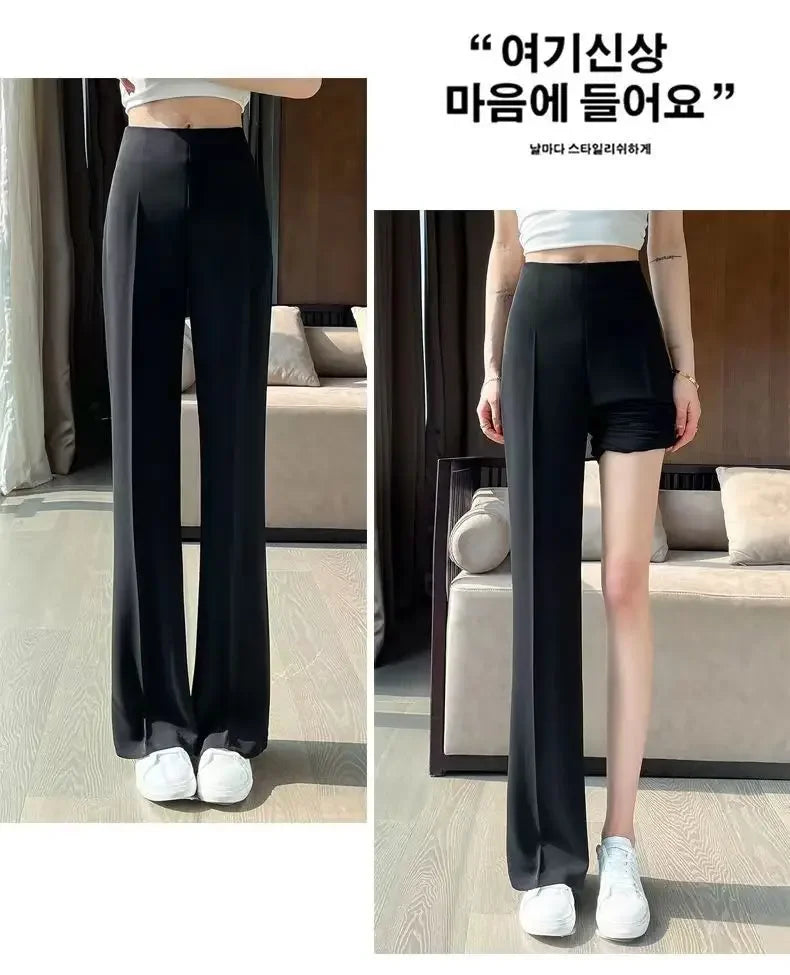 Solid Tailoring High Waist Female Pants Straight Leg Work Loose Clothes Baggy Office Trousers for Women Casual Original Nylon G