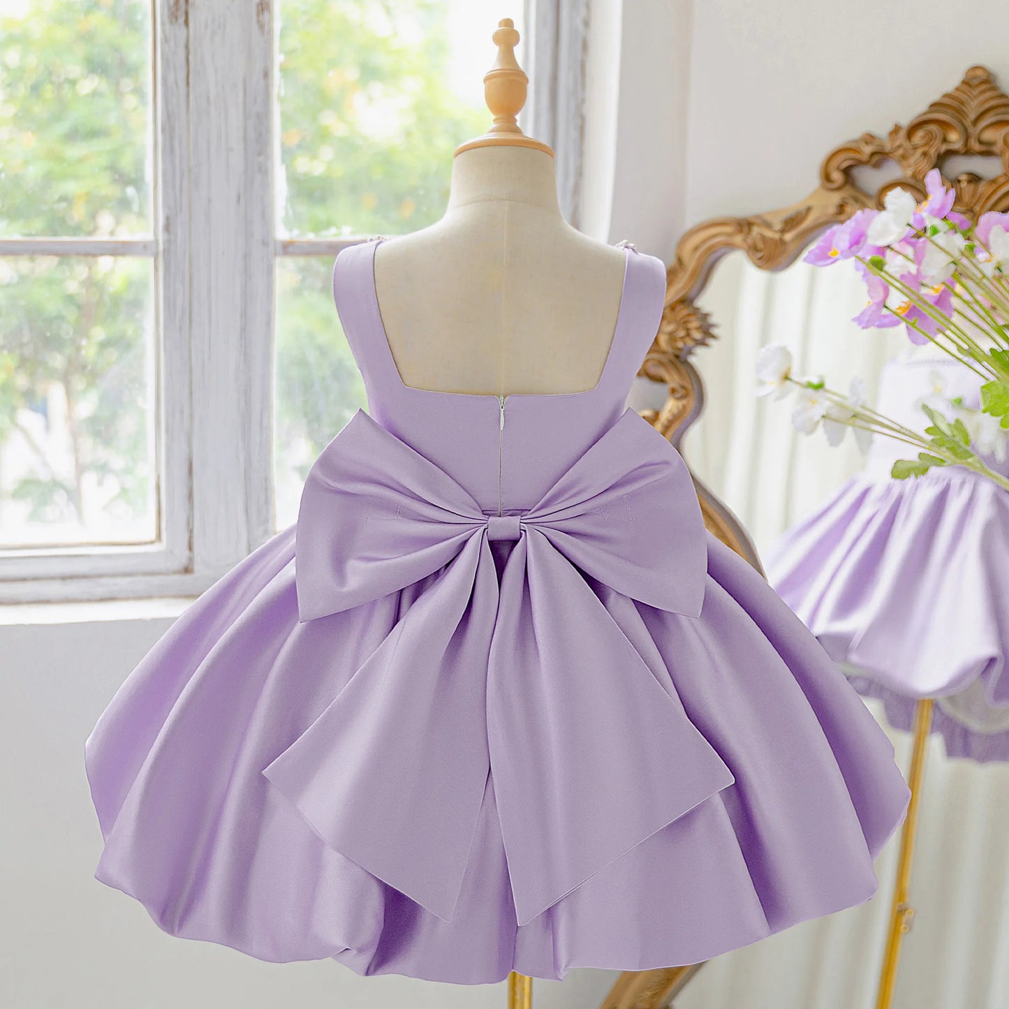 Elegant Big Bow Tutu Party Girls Dress Lolita Wedding Bridesmaid Baptism Princess Dresses Girl Summer Birthday Evening Prom Gown