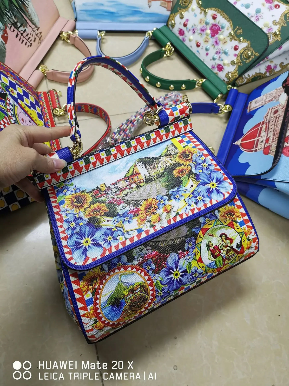 Luxury Women Bags Leather Vintage Painting Art Purse Handbags Girl Shoulder Bag Fashion Cross Body Messenger Bag Female Totes