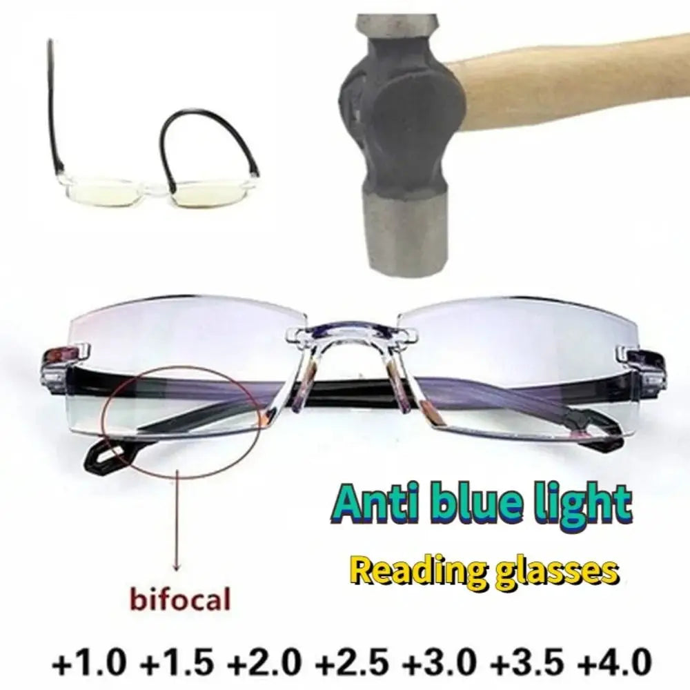 Intelligent Zoom Anti-blue Light Reading Glasses Frameless Cutting Edge Presbyopic Glasses Men and Women Presbyopic Glasses