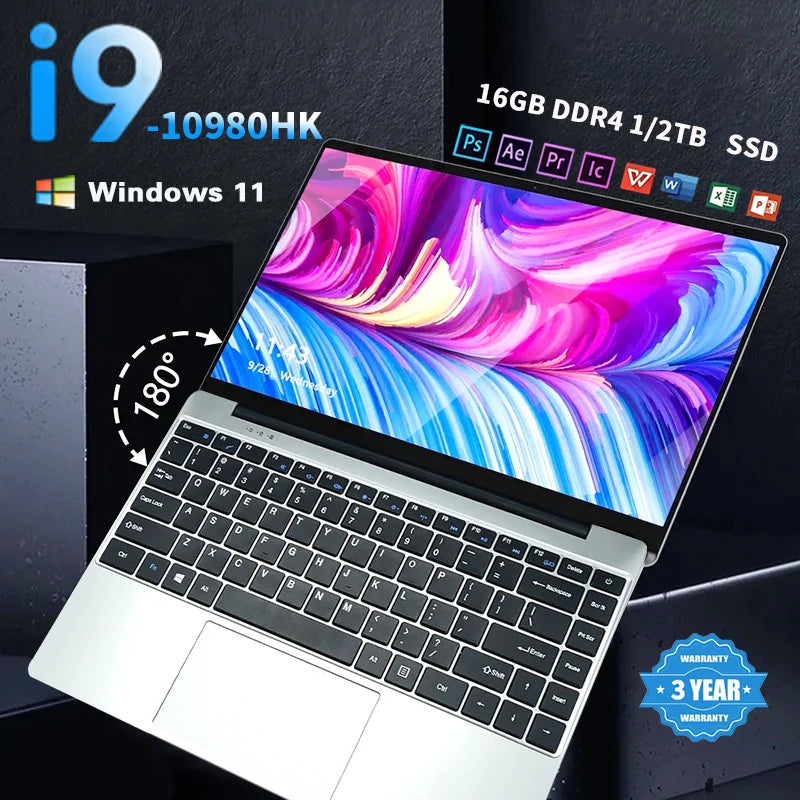 2026 New Core i9-10980HK 14.1 inch Laptop Computer Portable Windows 11 Pro Notebook 16GB RAM 1TB 2TB SSD Office Study Laptops