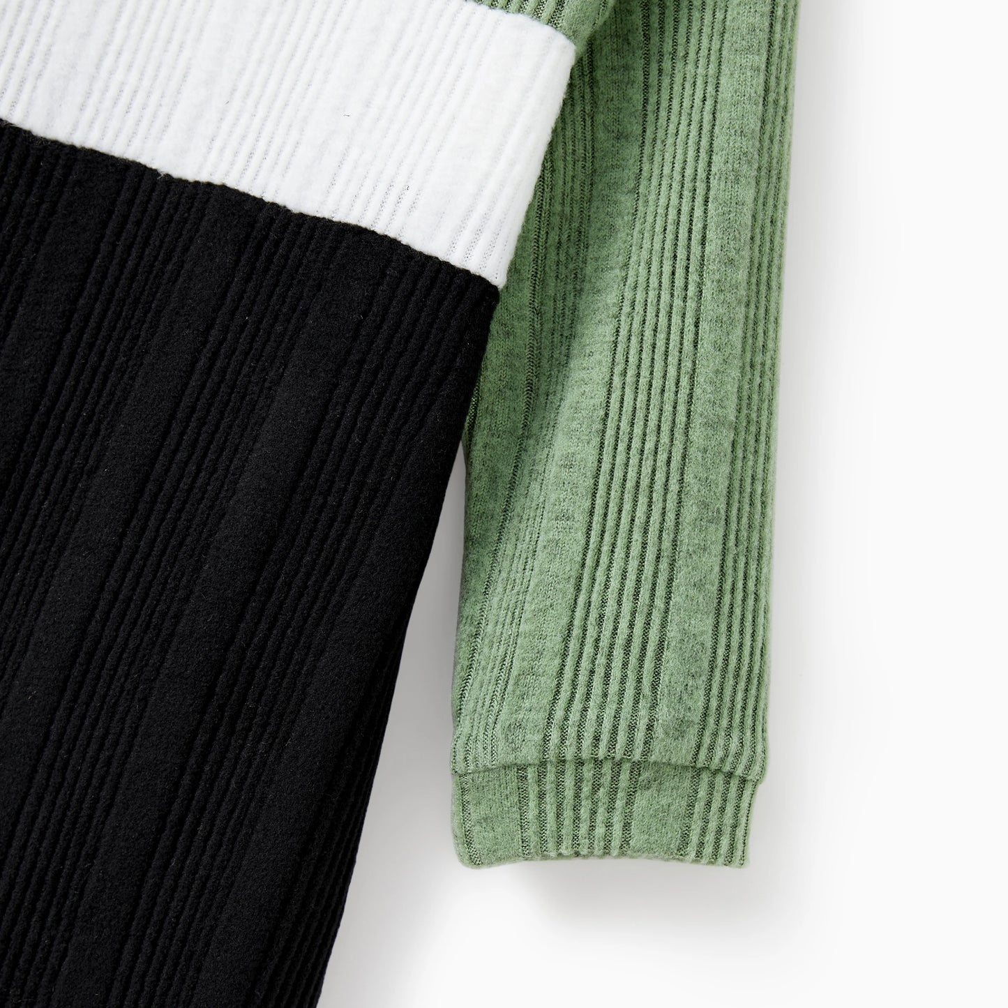 PatPat Family Matching Sets Green Color Block Long Sleeves Ribbed Tops/Dress/Romper