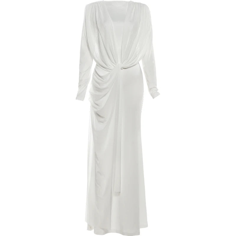 Sisterlinda Shawl Patchwork Dress Women Swing Bandage Ruched New Style Sexy Evening Prom Party Stretch Slim Elegant Maxi Bodycon