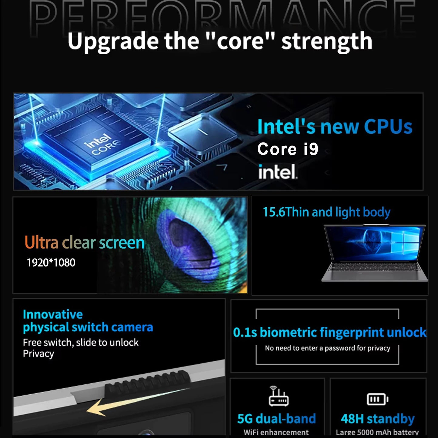 15.6 inch Laptop Computer PC intel Core i9 10980HK Laptops 16GB RAM 1TB 2TB SSD Fingerprint Unlock 1920*1080 Notebook Windows 11