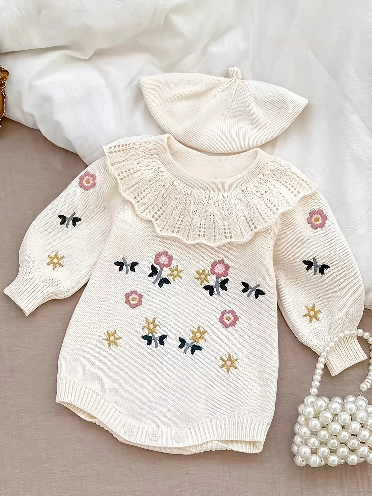 Baby Autumn Clothing, Baby Girl, Princess Bag, Embroidered Knitwear, Knitwear, 100-Day One-Year-Old Dress, Jumpsuit