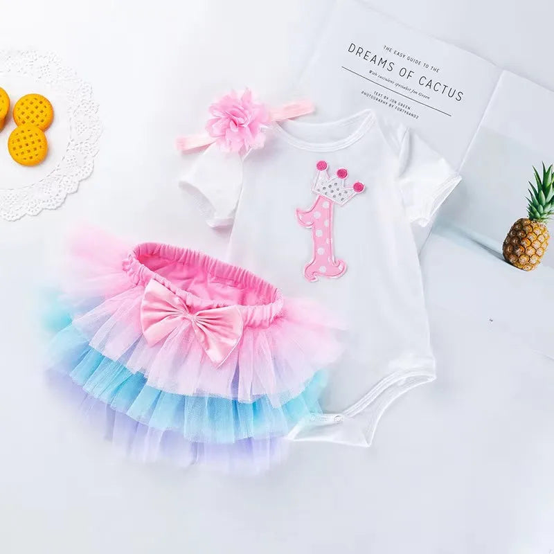 Tutu Baby Birthday Set Short Sleeve Romper Pettiskirt Girls 3 Pcs Clothing Sets New Summer Style
