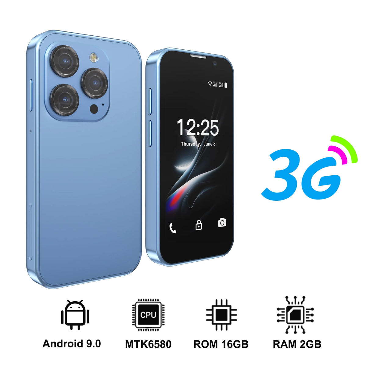 SERVO 16SE Ultra Mini Pocket Smartphone 16GB ROM 3G WCDMA Android 9.0 WiFi Dual SIM Face Unlock Play Store 3.0" Screen Cellphone