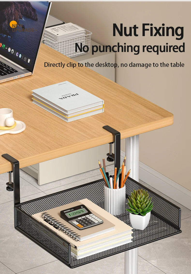 Under Desk Drawer Organizer Clamp-On, Mesh Metal Attachment, On or Under Desk Organizer for Office Supplies