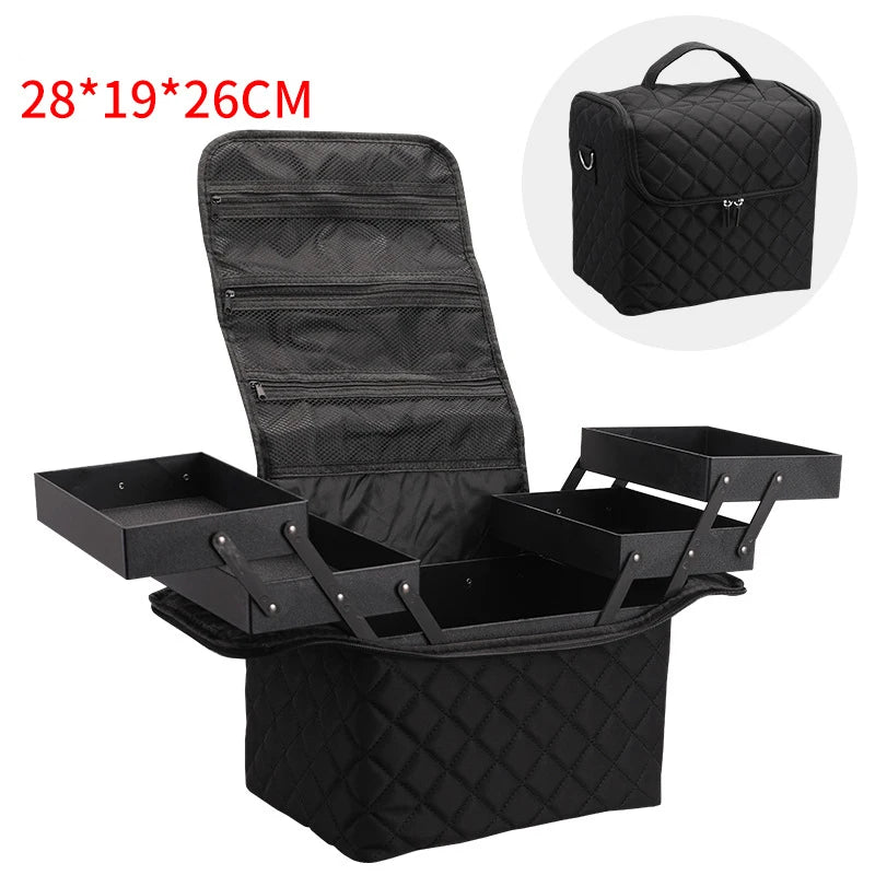 Women Cosmetic Boxes Zipper Nail Art Kit Storage Case Organizer Professional Make Up Handbag Large Capacity Plaid Makeup Bags