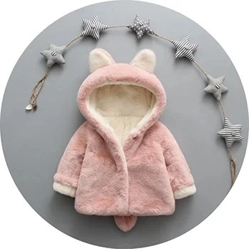 Cute Rabbit Ears Plush Baby Jacket Christmas Sweet Princess Girls Coat Autumn Winter Warm Hooded Outerwear Toddler Girl Clothes