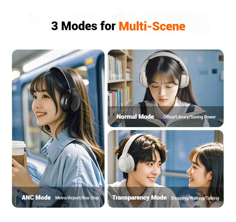 Sansui 50dB ANC Wireless Bluetooth 5.4 Headphone Over-Ear Earphone with Detachable Microphone Active Noise Cancellation Headsets