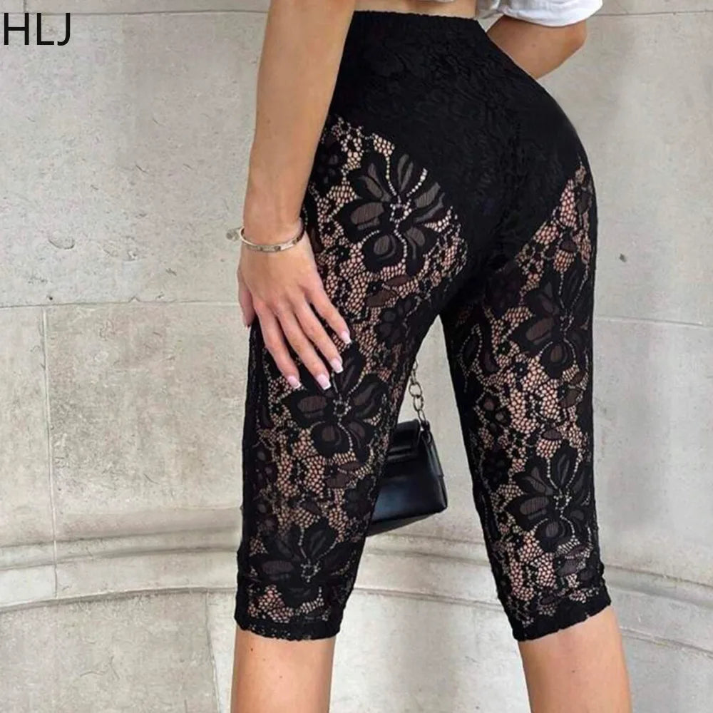HLJ Y2K Sexy Lace Two Piece Set for Woman Letter Printing See Through Long Sleeve Crop Top + Shorts Suits Female Streetwear New