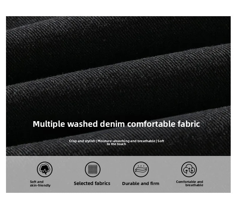 Jeans men's American high street vintage washed crease splicing men's spring and fall models loose straight pants