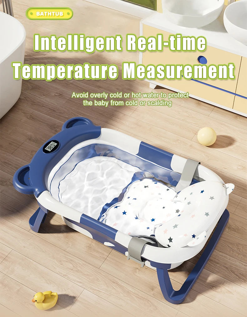 Foldable Baby Bathtub Travel Portable Toddler Bathtub Newborn to Toddler Bath Center Shower Bathtub with Temperature Sensing